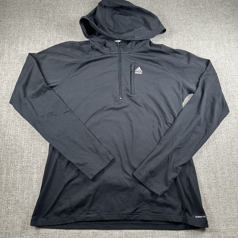 Adidas Climalite 1/4 Zip Hoodie Mens XL Black Running Pullover Jacket Pocket
